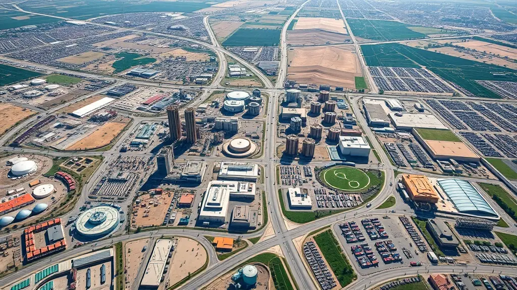 Aerial view of Aktobe city, Kazakhstan, showcasing its industrial and urban landscape.